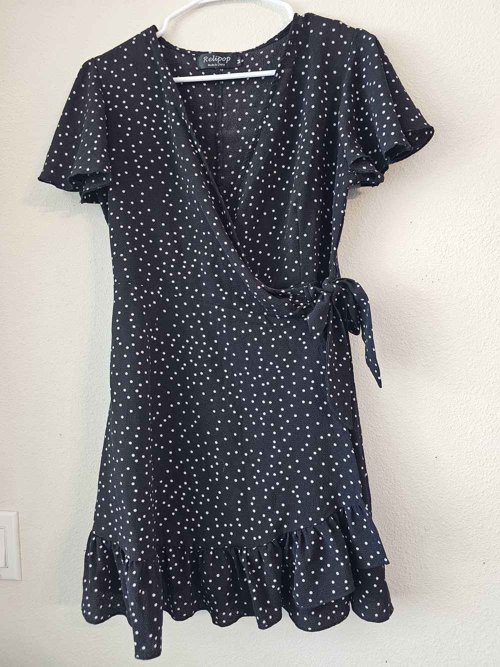 RubiPop Black Polka Dot Wrap Mini Dress